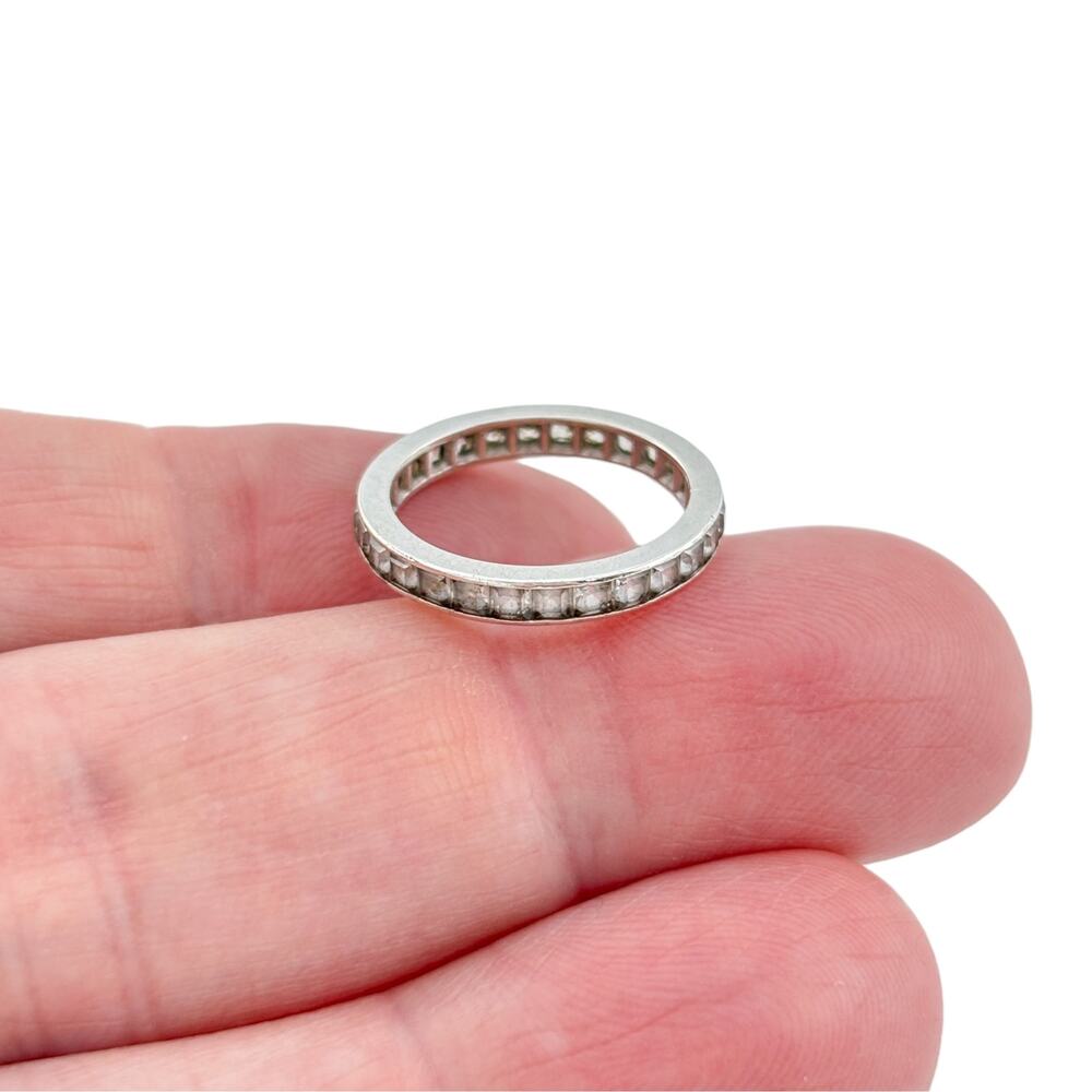 Vintage Sterling Silver 925 Quartz Eternity Band Ring Size 5